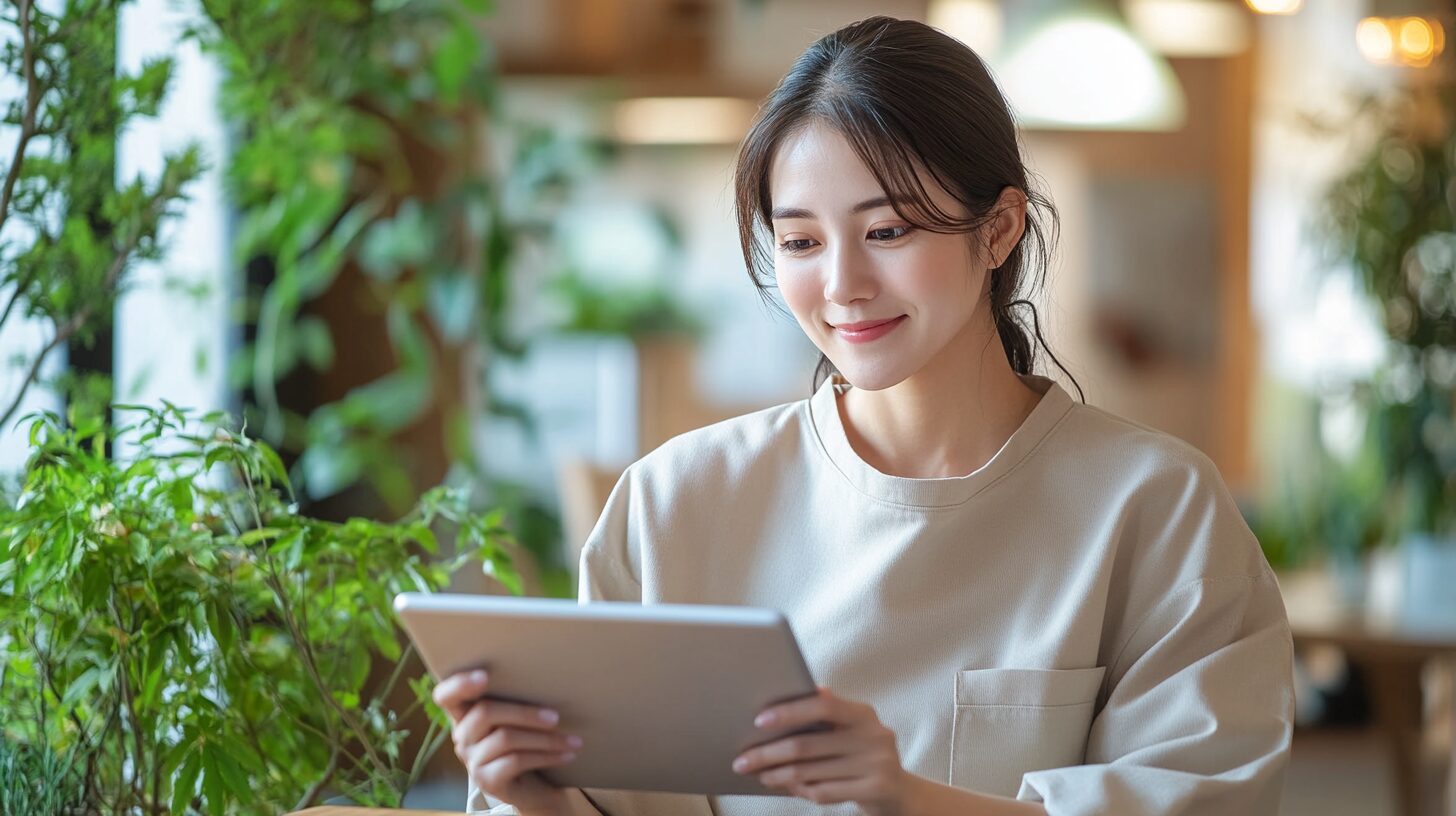 タブレットでWEBサイトを確認する福祉施設スタッフ